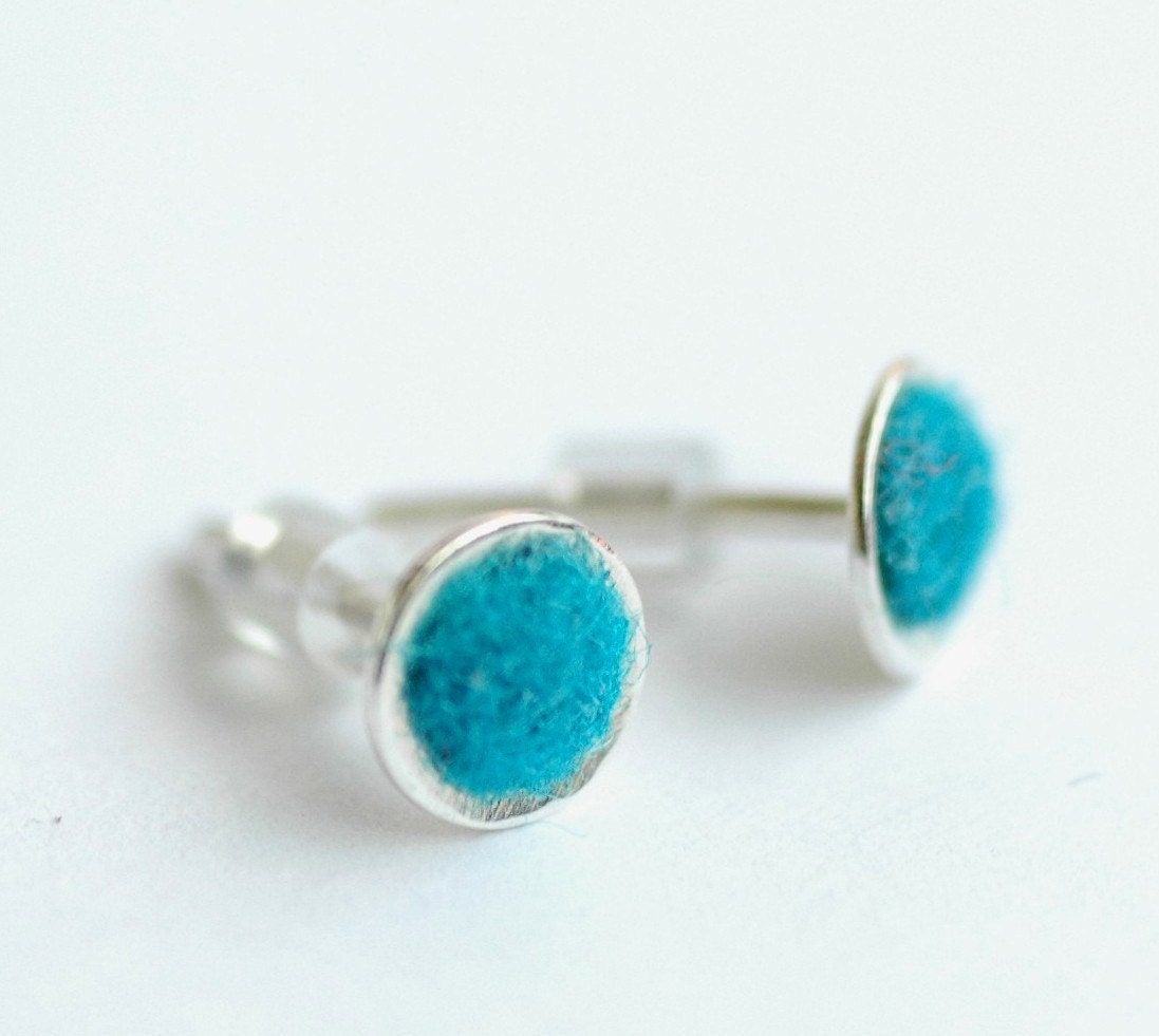 Small Felt Series Earrings in a Deep Turquoise- Made to Order