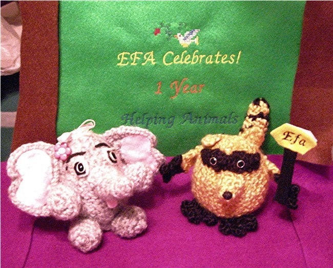 Embroidered Sign EFA CELEBRATES with Crochet Animals FREE SHIPPING