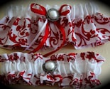 Heirloom Silk and Damask Print Garter Set with Luxurious Pearl Cabochon Trim