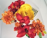 LILIES AND POPPIES Beaded Hair Vine Comb with Yellow Red and Orange Silk Flowers