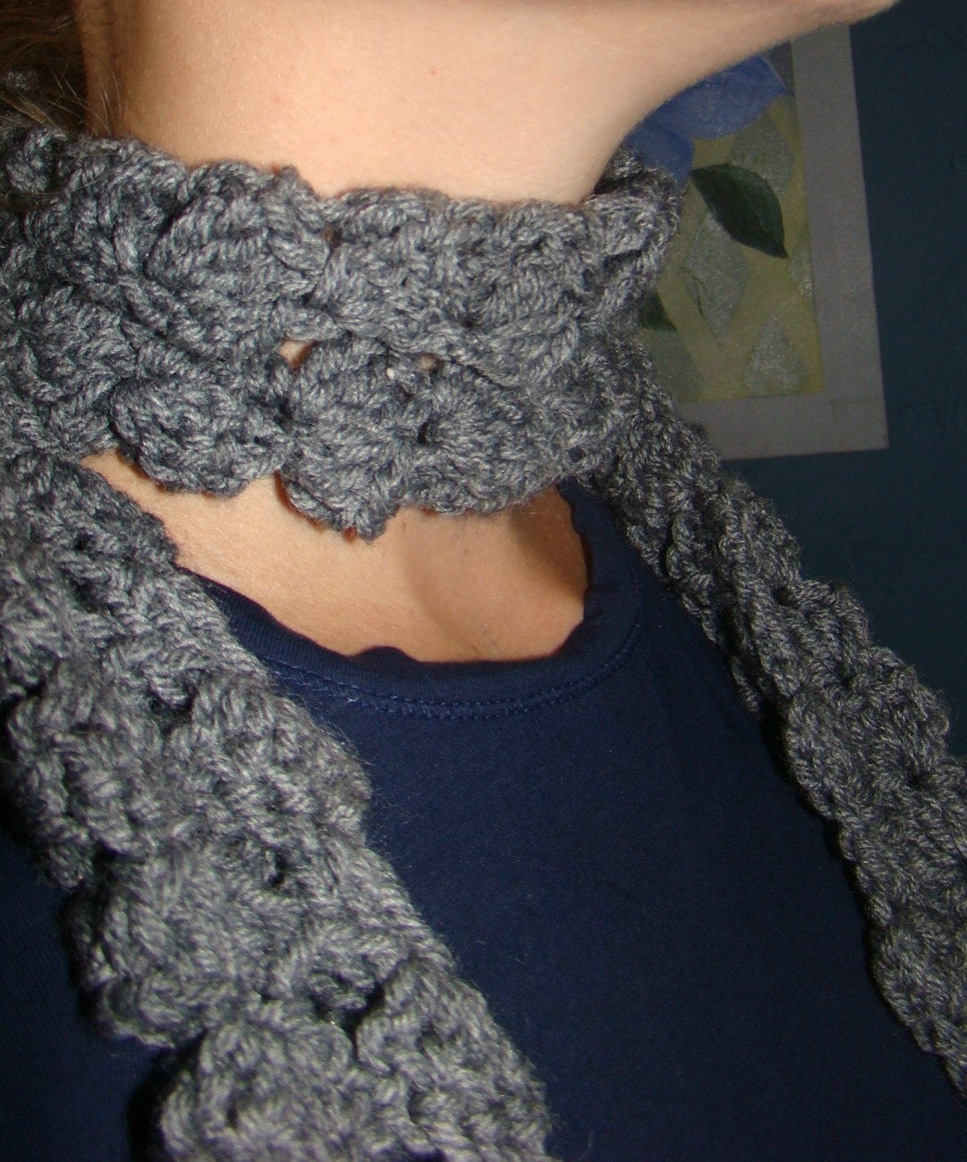 Gray cozy scarf with fringe