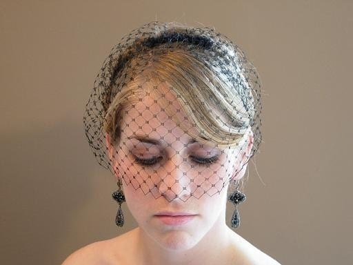 Black Short Blusher Birdcage Veil French Netting On Comb 
