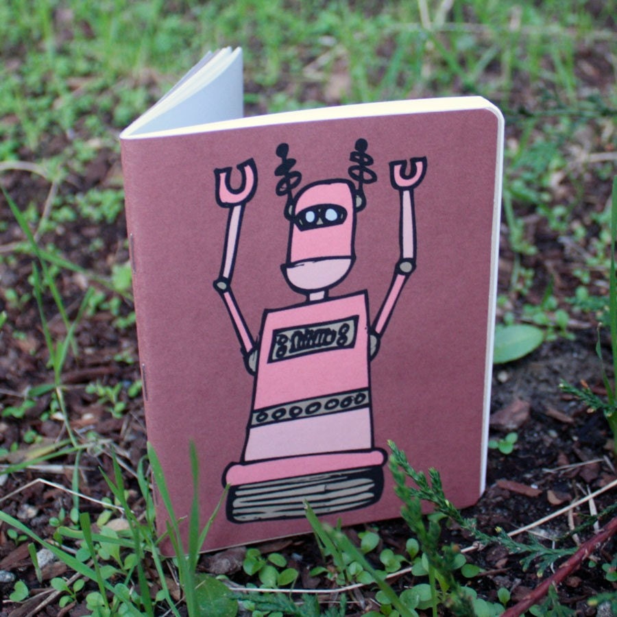 Track Robot Journal - Sketch Book - Handmade - Left and Right Handed Reversible, 100 Percent Post Consumer Recycled Paper