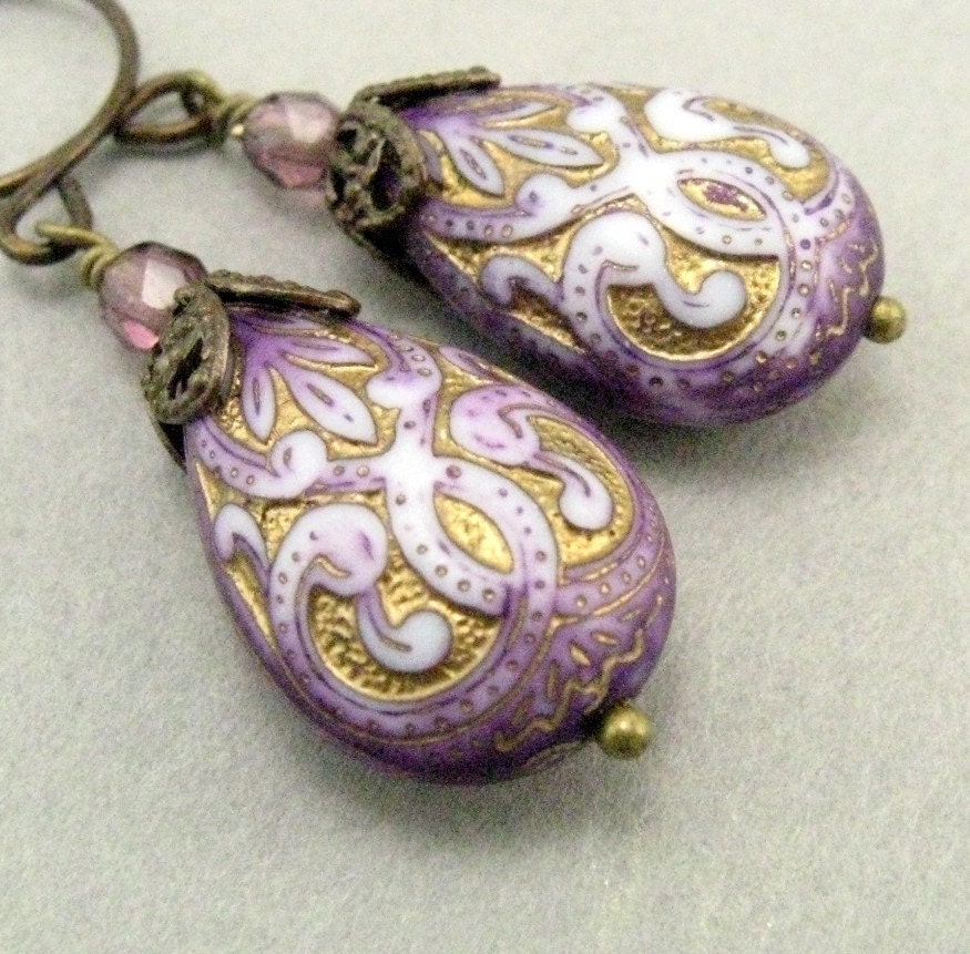 Purple Scrolled Earrings - Clearance