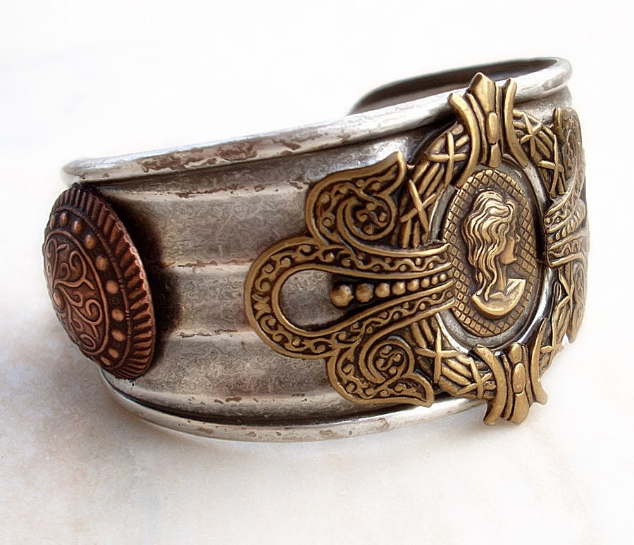 Athena's Cuff Bracelet - Ancient Greek, Roman in Silver Brass and Copper