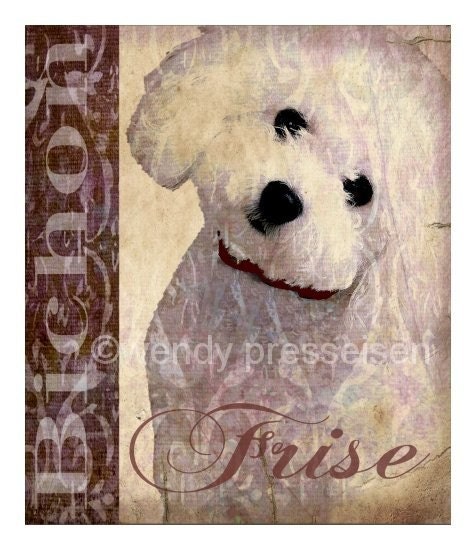 BICHON FRISE DOG ART PRINT Modern Grunge GRAFITTI Vintage Poster CUTE WHITE POODLE French