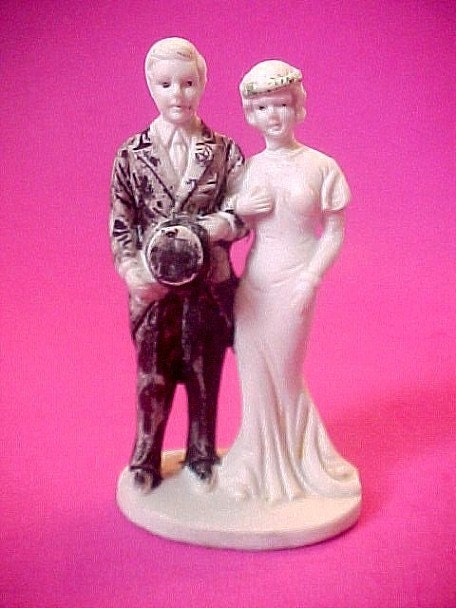 Charming 1934 Bisque Wedding Cake Topper Bride and Groom Figurine