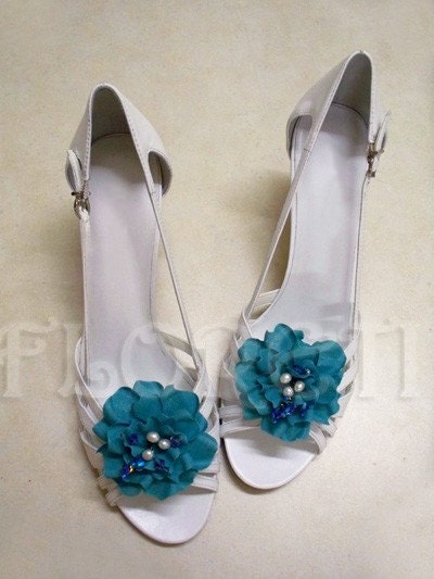 Turquoise Audrey Gardenia Bridal Shoe Clip Accessories Something Blue