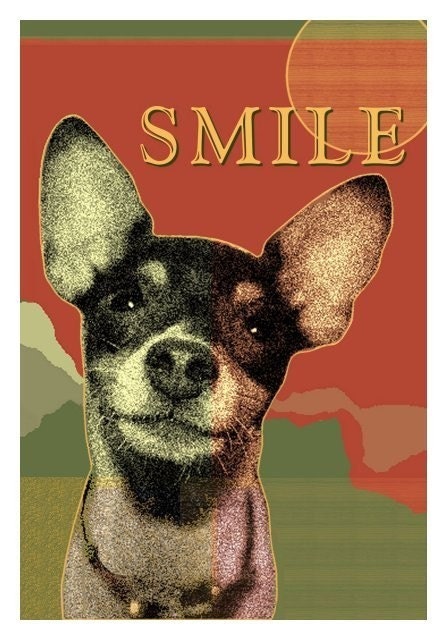 DOGGY SMILE Signed Art Print TOY FOX TERRIER Fun Dog Art CUTE PUP Modern Mod POP ART Vintage Look Poster