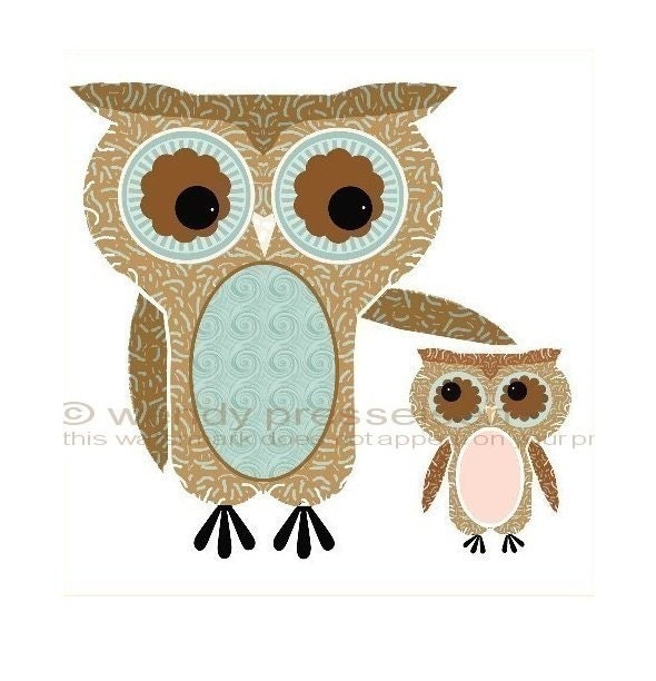 CUTE OWL PRINT Mama Owl and Baby Owling CUTE MODERN ART Sooo Big SIGNED BIRD POSTER Your Colors CUTE NURSERY ART