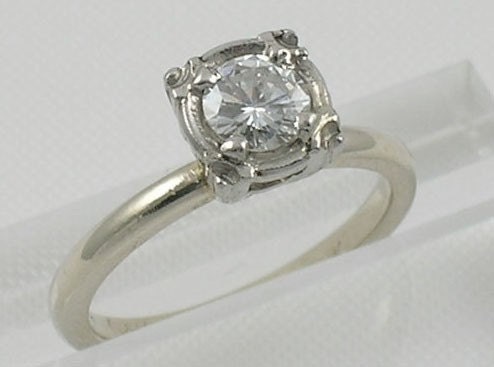 Art Deco 14K White Gold .40 Carat Diamond Solitaire Ring