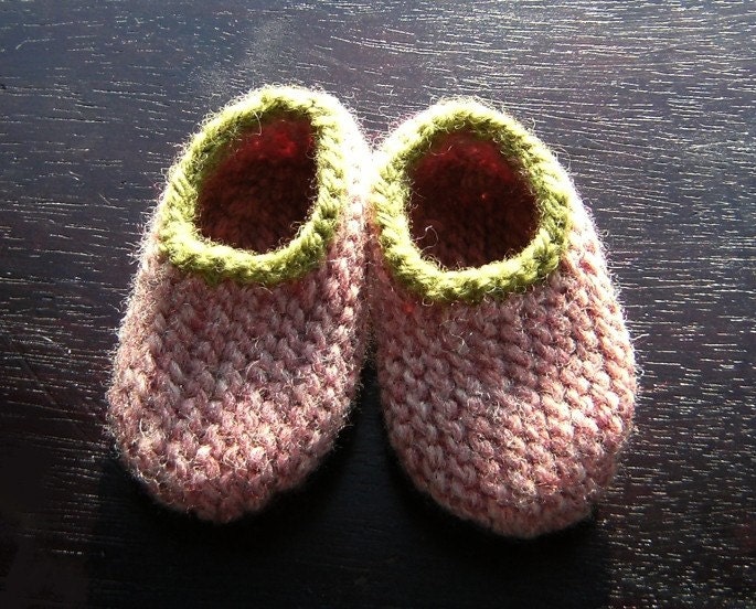 Wool Baby Slippers - Pink and Kiwi, 6-12 Months