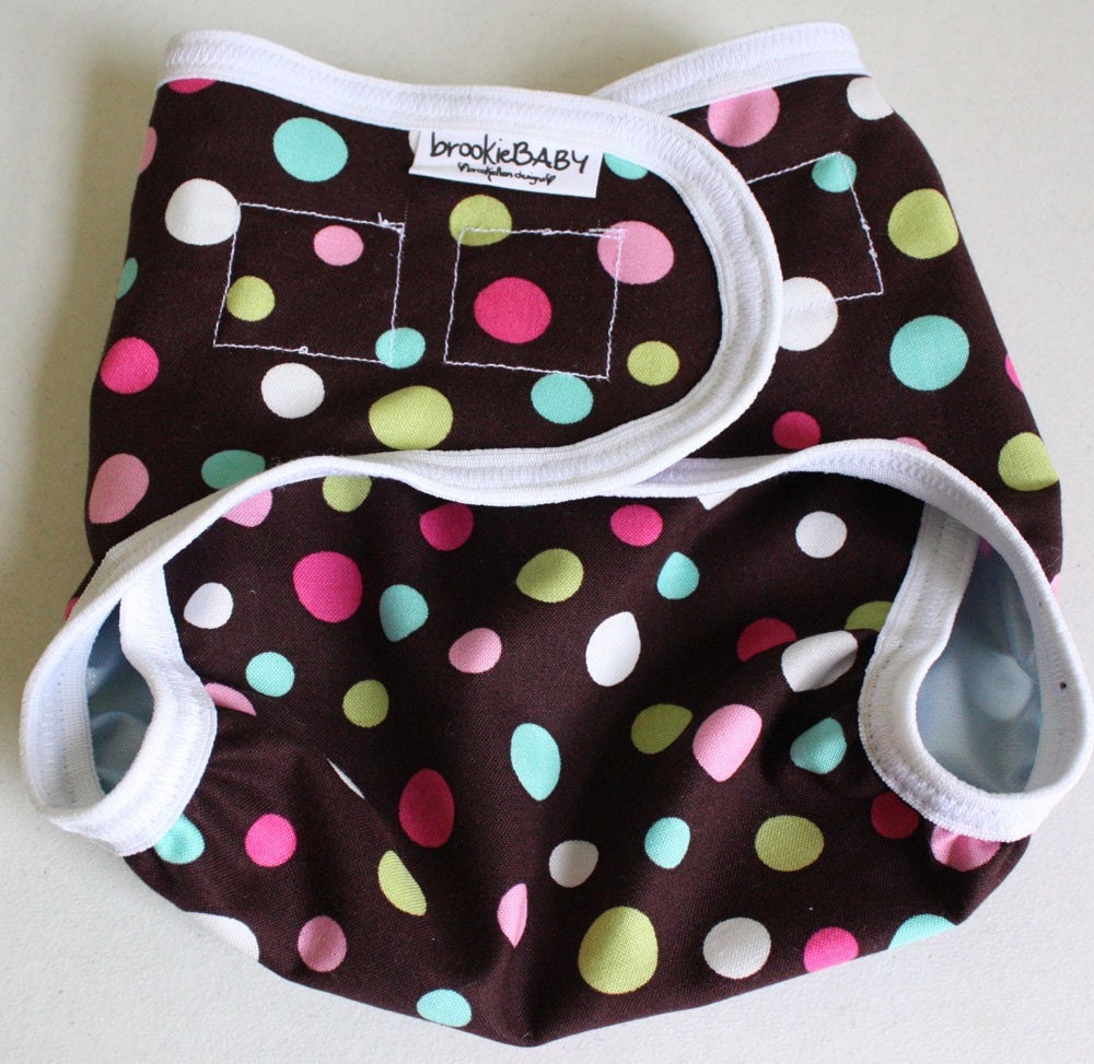 diaper cover- chocolate/multi dot size NB