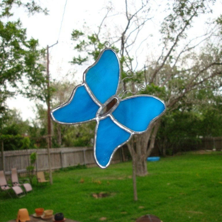 Whimsical Stained Glass Butterfly Cornflower Blue