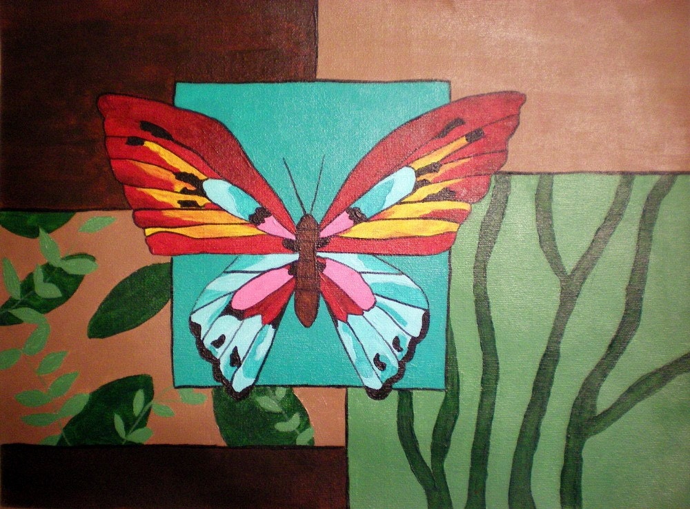 Butterfly on Squares ORIGINAL 12X16