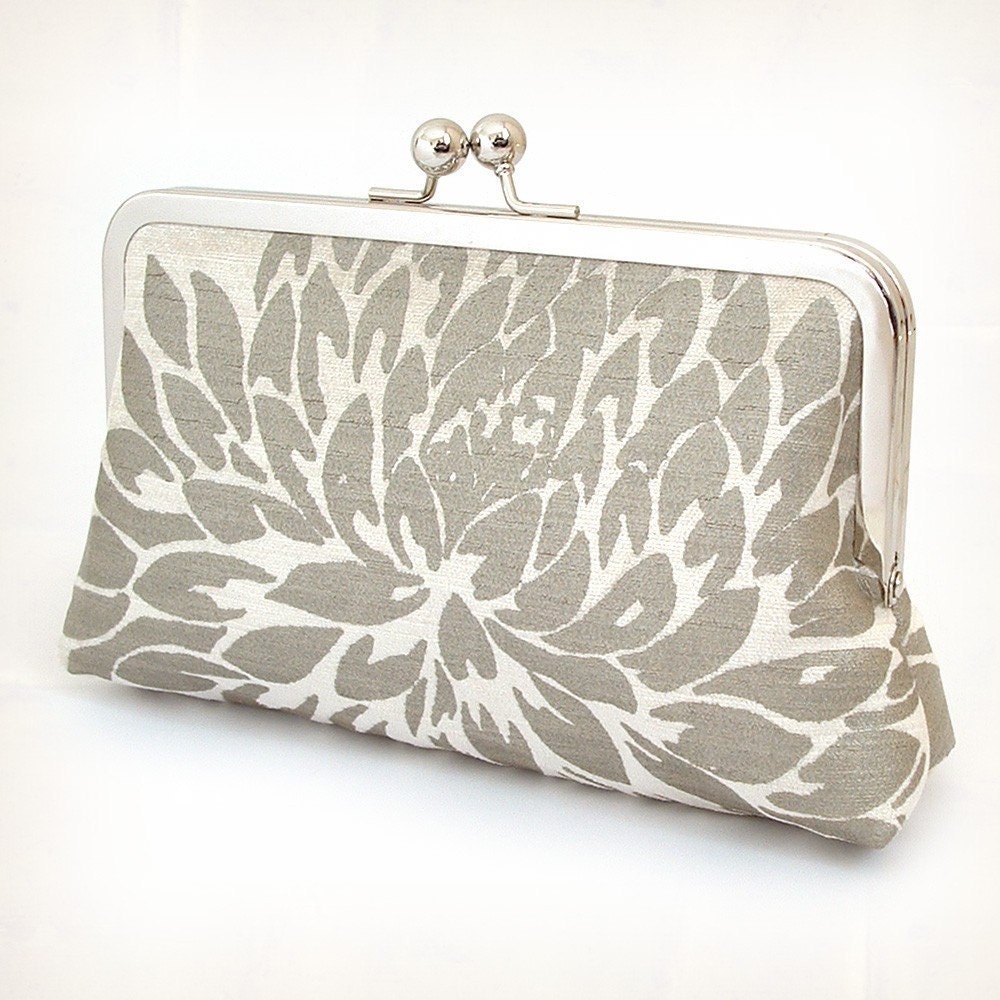 Ivory velvet Chrysanthemum - silk-lined clutch bag