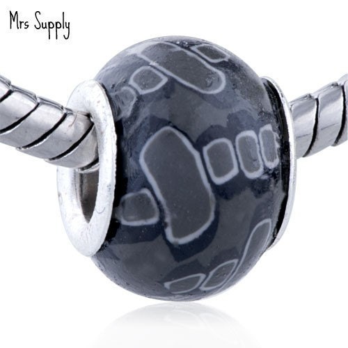 Lampwork Glass Bead - BK A2 - Grey with Grey Squares with White Halos - AWESOME