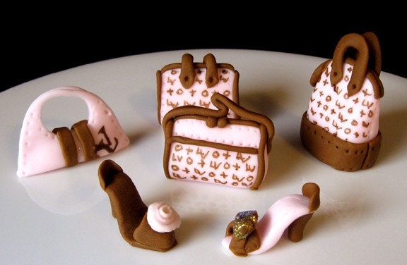 Edible Luis Vuitton Purse and Shoes cupcake topper set