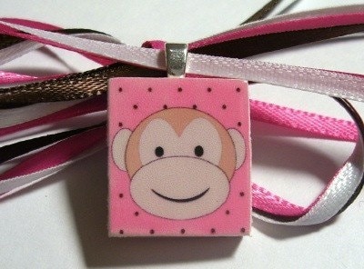 Monkey Scrabble Tile Pendant/Necklace for Girls, Teens and Tweens
