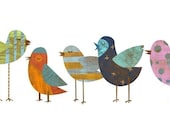 Bird Art - Flock No. 1 Collage Print 8 in x 18 in