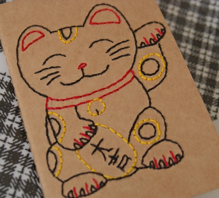 Maneki Neko - Hand Embroidered Pocket Cahier Notebook