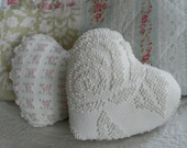 two vintage chenille heart pillows