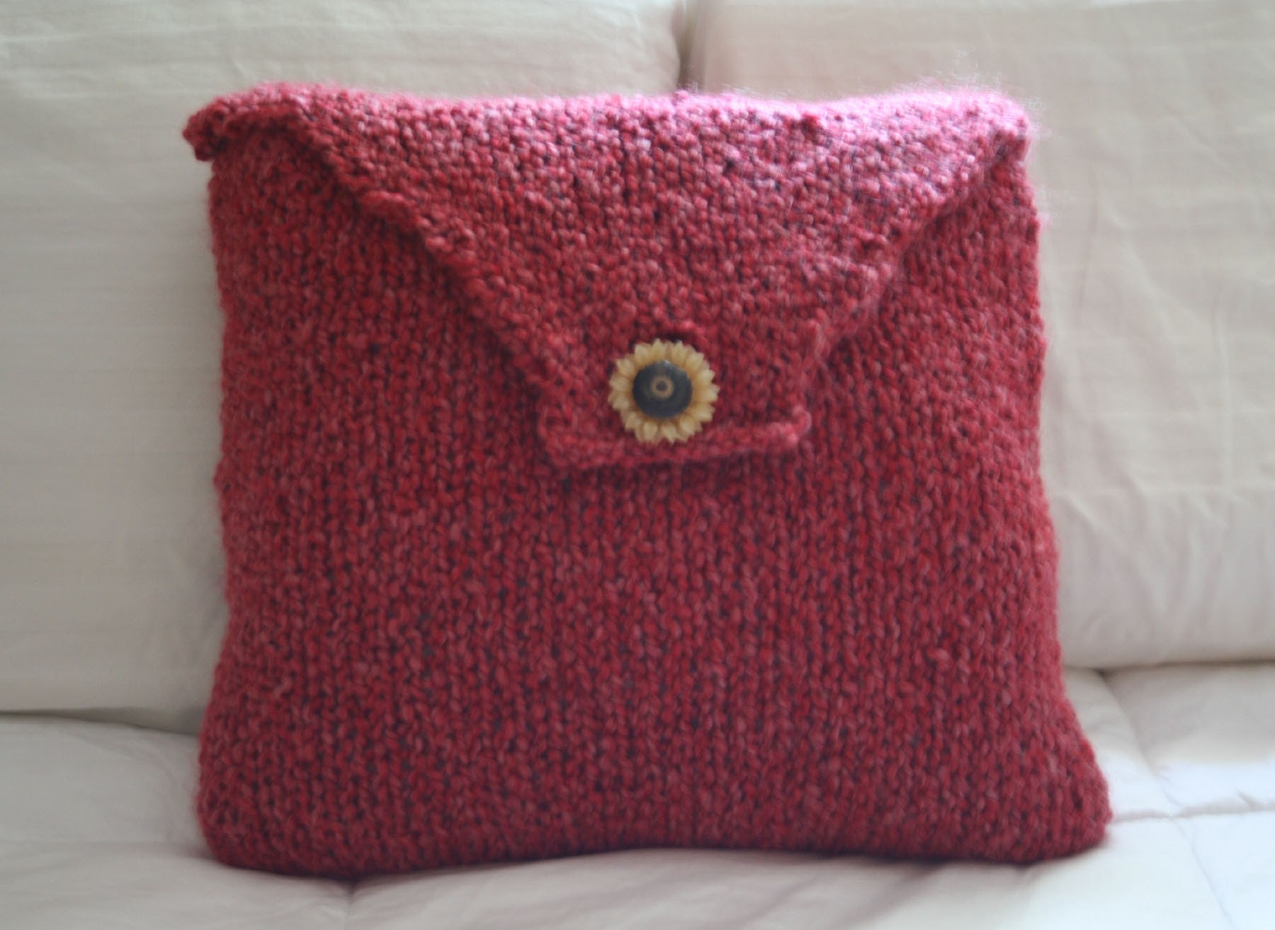 Pillow Hand knit envelope style with Sunflower