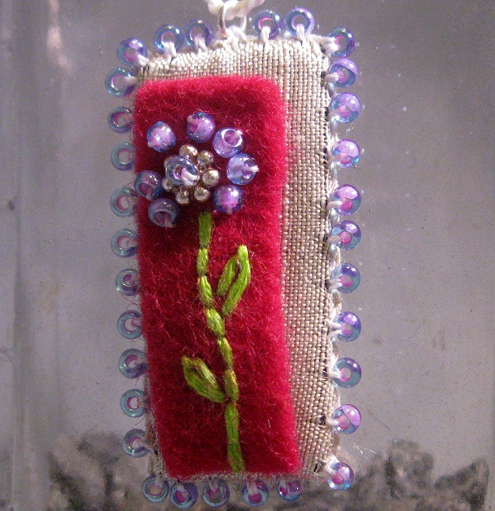 Flower--Silk and Felt Embroidered Pendant
