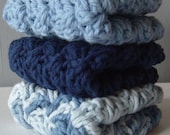 Hand Crocheted Every Day Luxury Washcloths In SHADES OF BLUE
