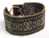 Royal bracelet - black beadwoven cuff with bronze and copper pattern - FREE SHIPPING