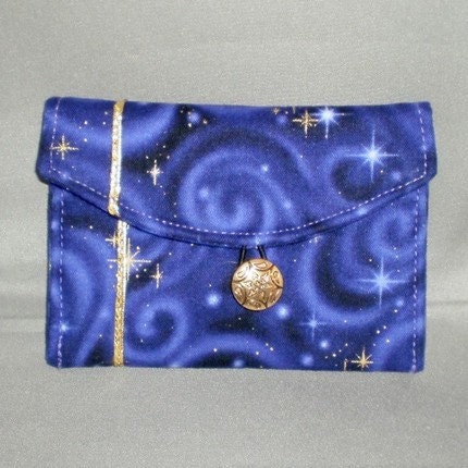 Business Card Holder - Mini Wallet - STARRY NIGHT - Purple - Gold Stars