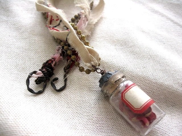 Antique Chemist Bottle and Roses Necklace.