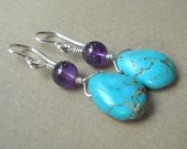 Amethyst and Turquoise Drop Earrings in Sterling Silver