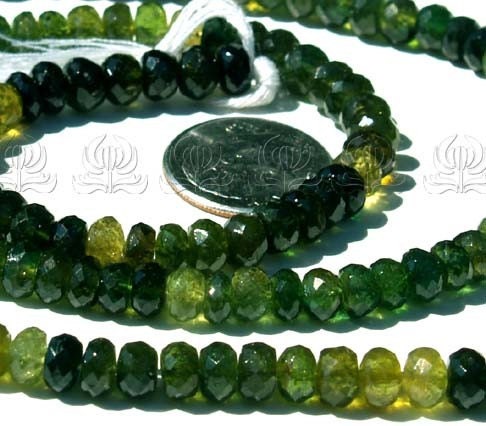 AA GREEN TOURMALINE faceted rondelle beads 4 mm 60 carat 14 inch strand