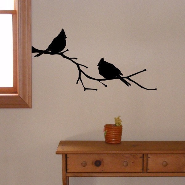 Cardinal Birds on a Branch, vinyl wall decal