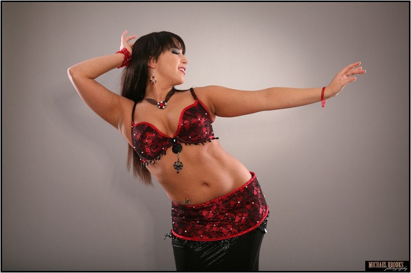 red and black lace belly dance costume adjustable size