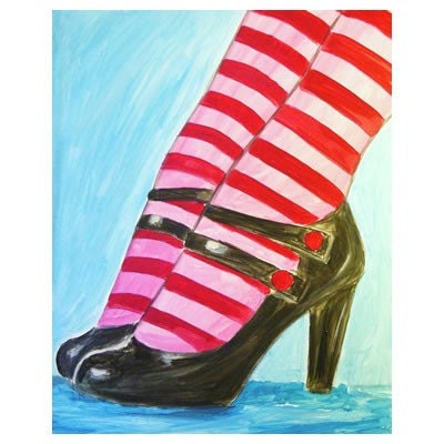 CANDY STRIPED original painting pink and red striped socks and cute shoes woman jennifer sandquist minneapolis artist
