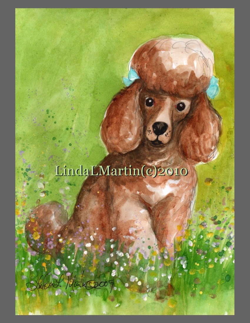 Red Poodle Art Print ACEO Miniature