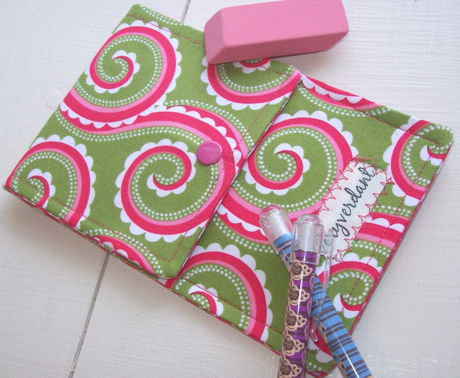 Pencil Pouch in Green and Pink
