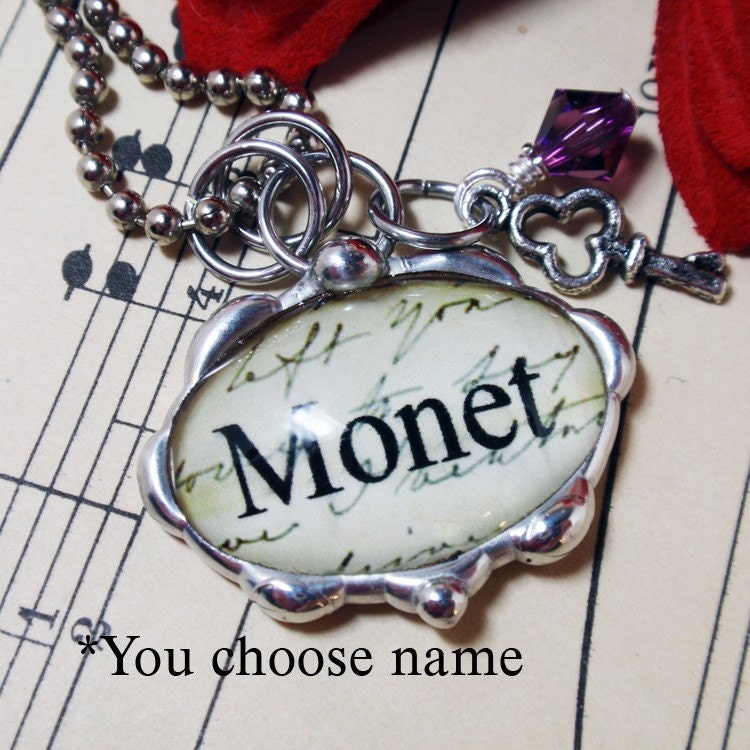 Oval Glass Fancy Bumpy Silver Soldered Custom Name - You Choose Necklace