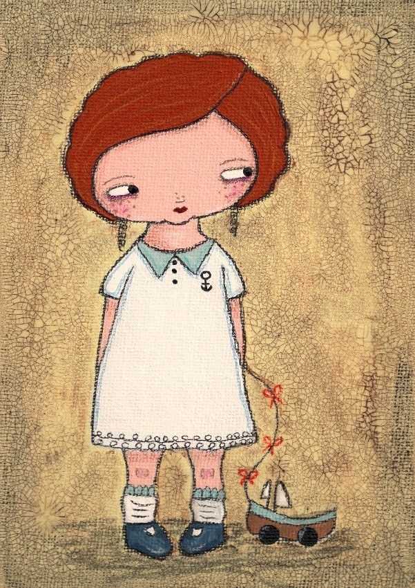 Mixed media original painting - Clara (5x7 inches on canvas board)