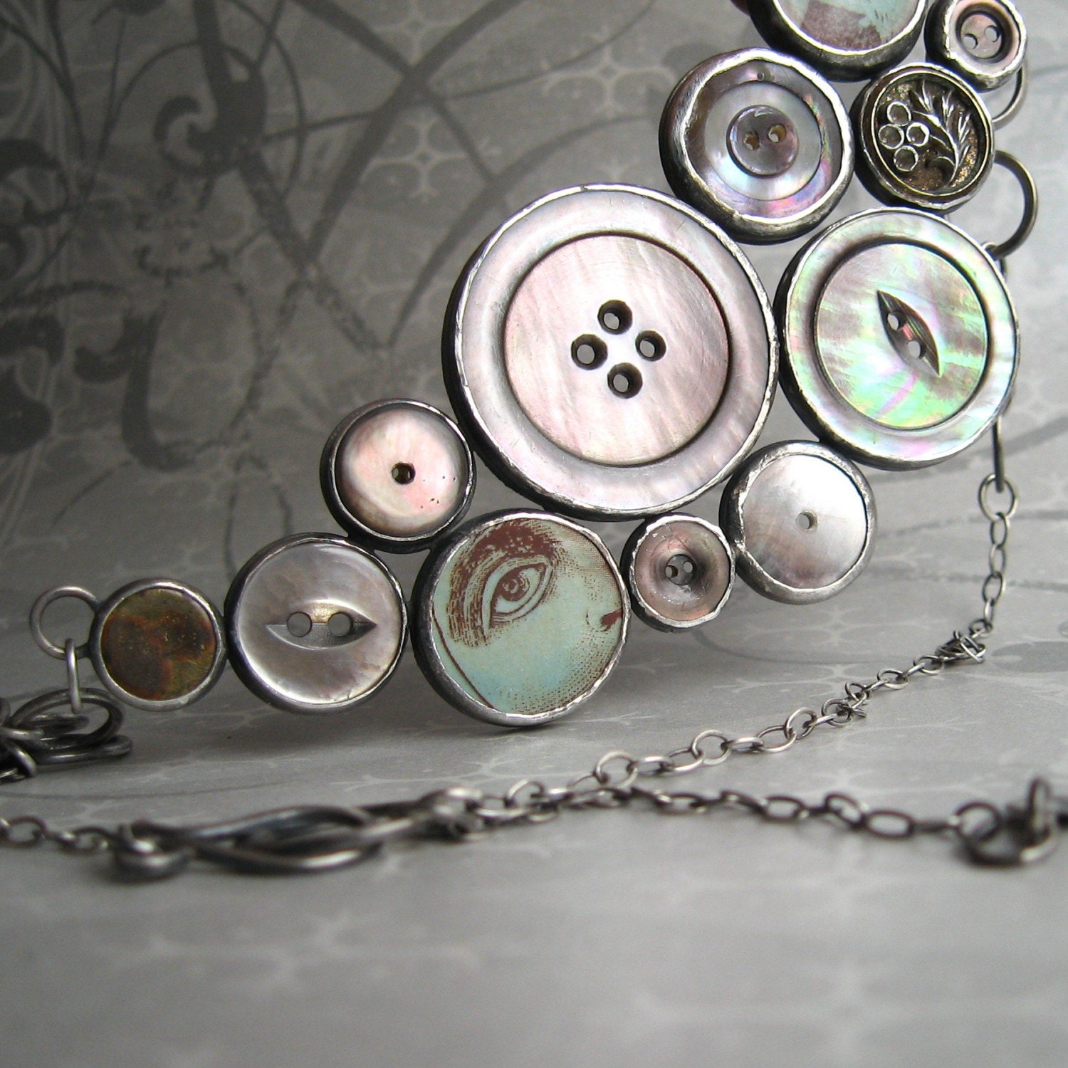 NECKLACE sterling with patchwork mixed media