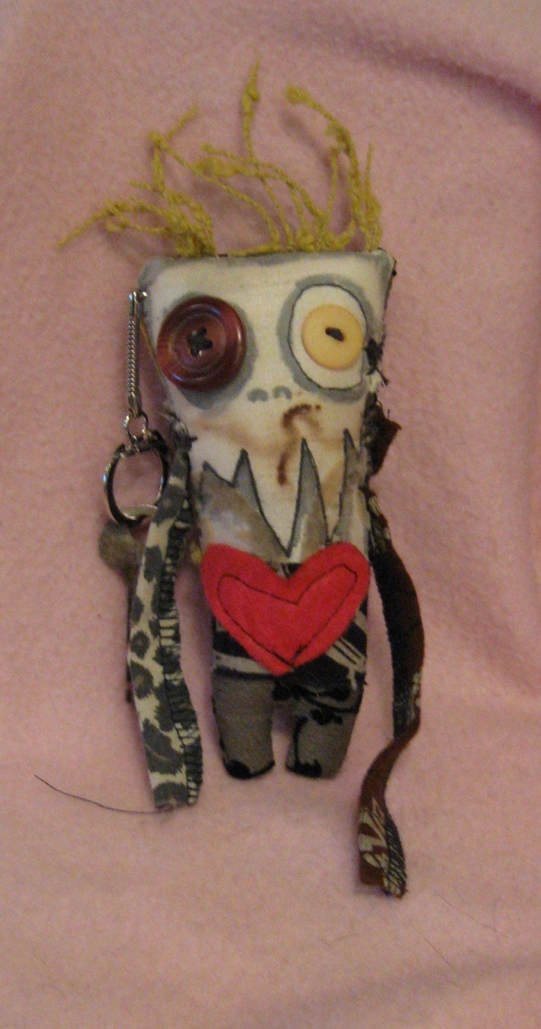 JESS a mini monster with heart vampire voodoo doll key fob made with recycled materials