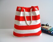 Sailor Tote Bag --for market or beach or gym-- -red and white 
striped, X-Large and cotton rope straps-