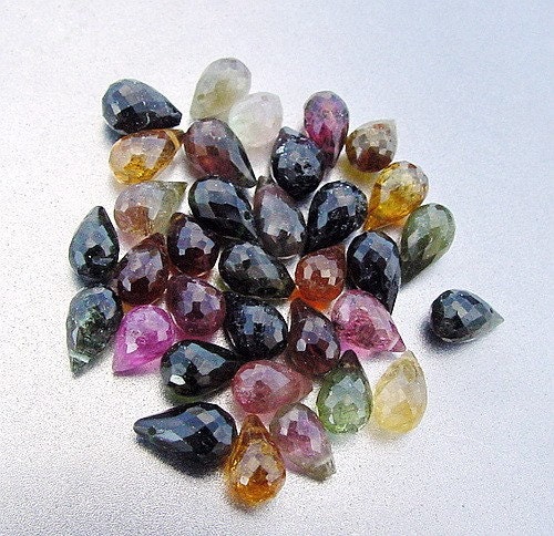 Christmas in July SALE - 30 p refund...Multi Color Gem Watermelon Tourmaline Faceted Briolette Drop Beads 36ct