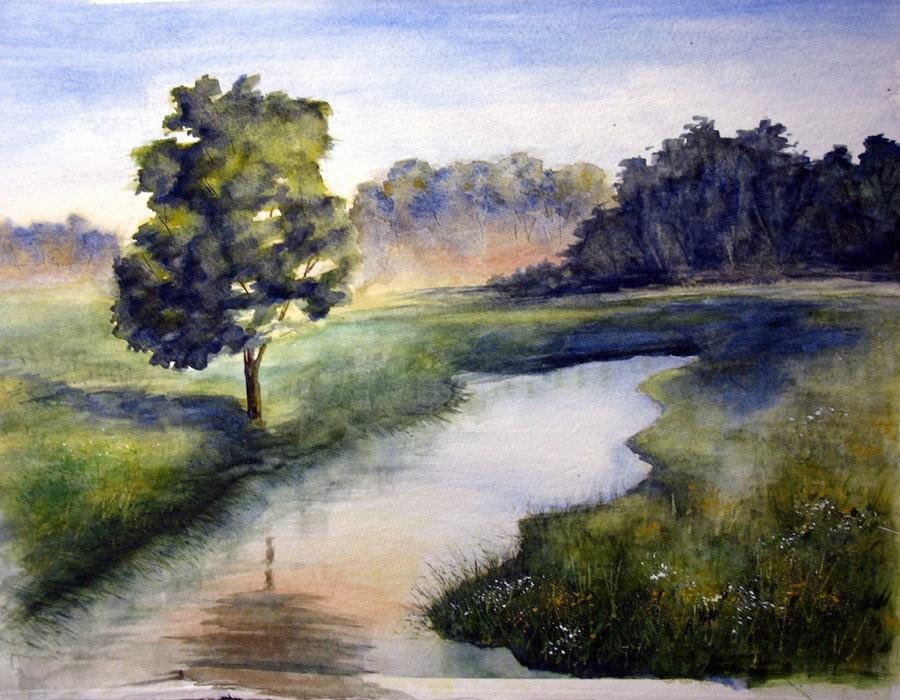 MEADOW CREEK   Landscape   15x10.5               Original Watercolor