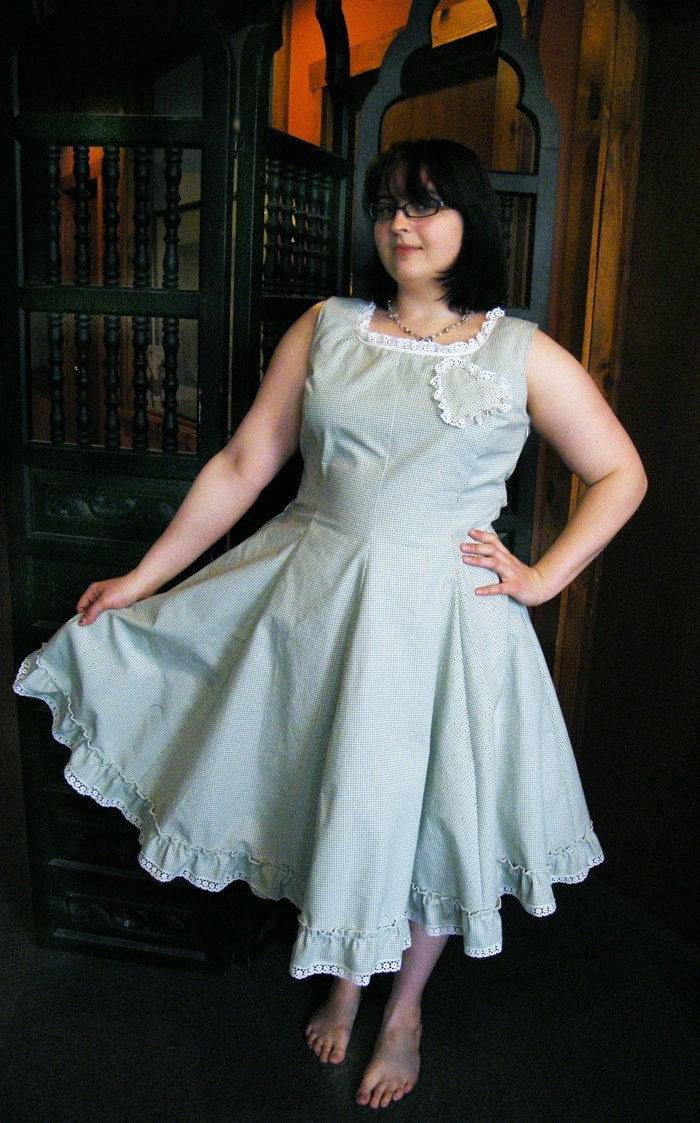 Gingham Green Spring Dress Japanese Lolita/Vintage Style-LARGE Waist 33-36