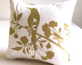 Mustard Print on Off white Blooming Blossom-Mini 10.5 Inches Square Pillow