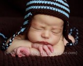 Earflap Beanie - Lt. Blue, Chocolate - OR ANY COLORS - Newborn to Child Sizes - Cute Baby Gift or Photo Prop