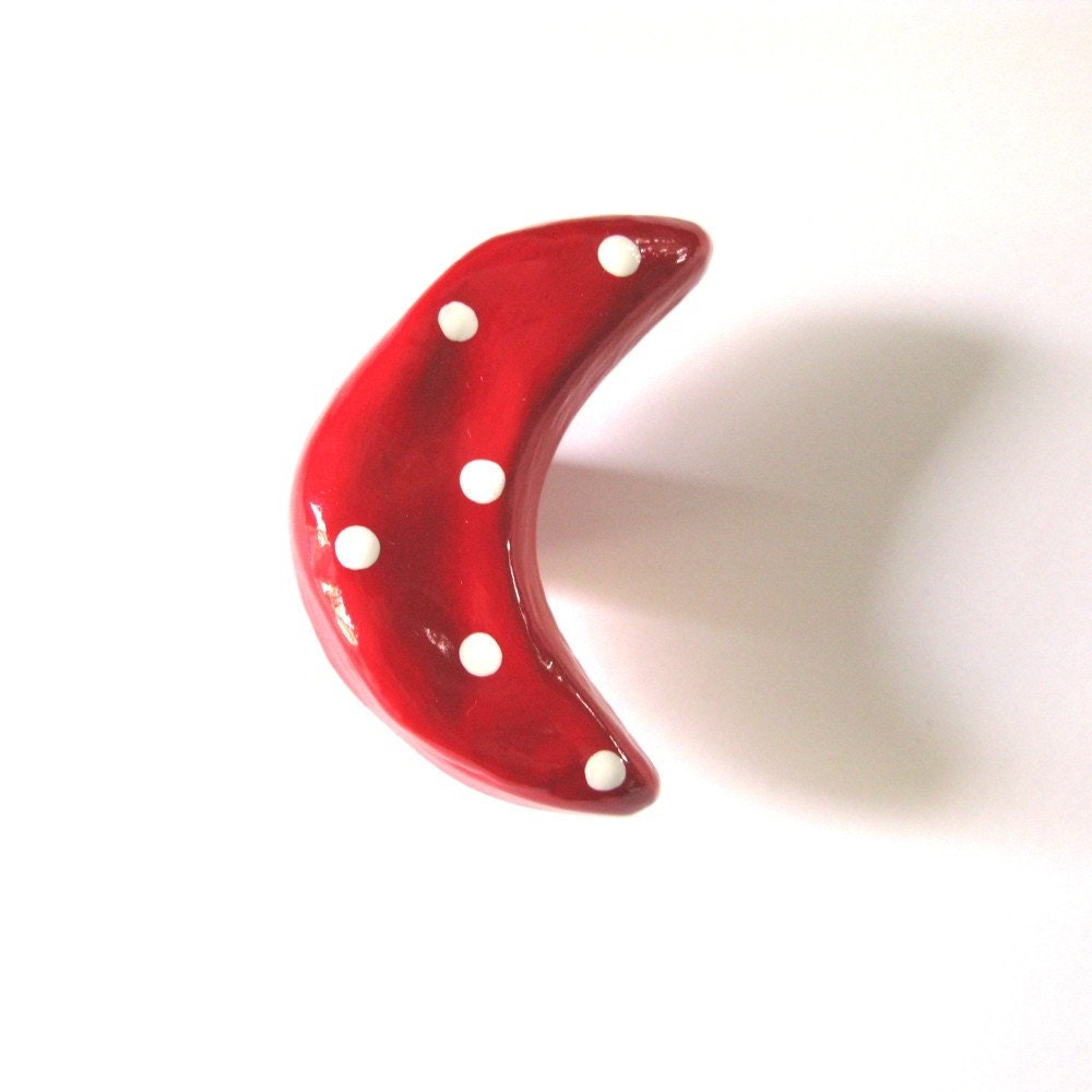 Red Polka Dotted Moon - Knob